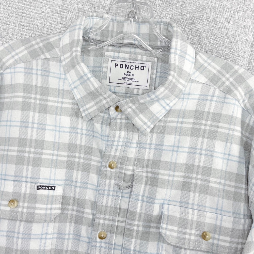 Poncho Outdoors The Snowcat Men's XXL Regular White Plaid Performance Flannel